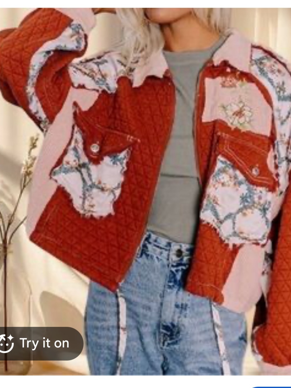 POL womans paprika & Pink Quilted Patchwork Jacket size M